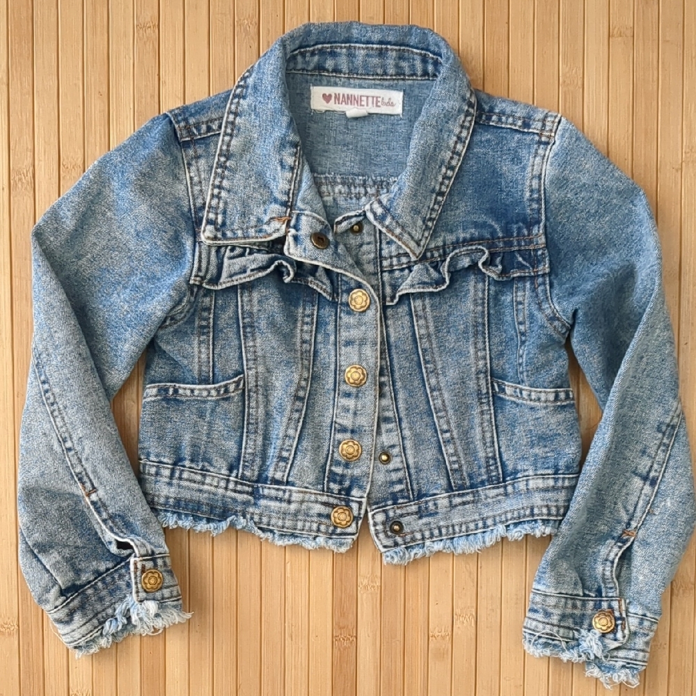 Nannette Girls Light Blue Denim Jacket with Ruffles, Size 5